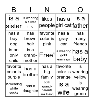 Sign Language Bingo Card