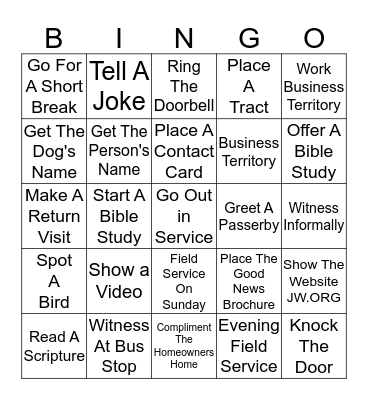 Field Service Bingo Card