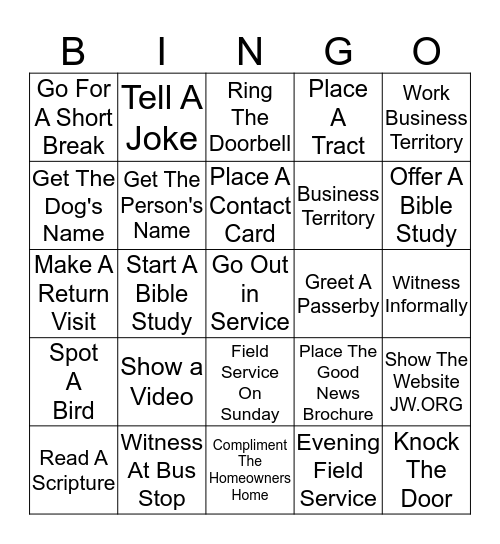 Field Service Bingo Card