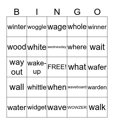 WACKY WEDNESDAY! Bingo Card