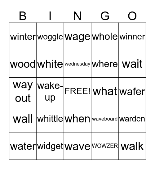 WACKY WEDNESDAY! Bingo Card