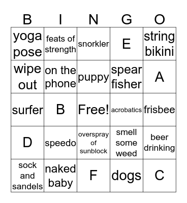 Beach Bingo Card