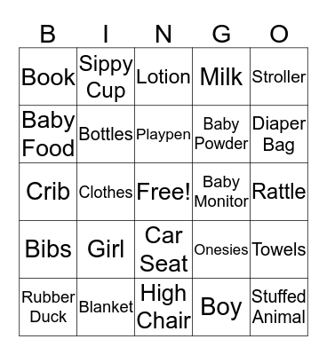 Baby Bingo  Bingo Card