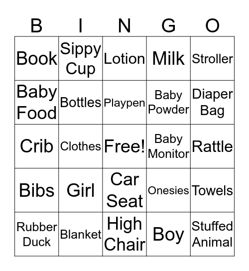 Baby Bingo  Bingo Card