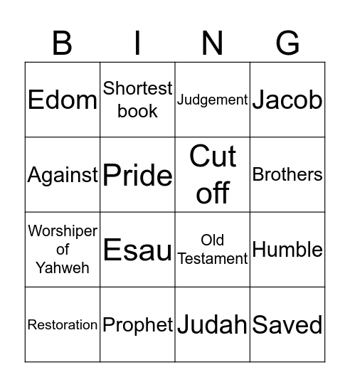 Obadiah Bingo Card