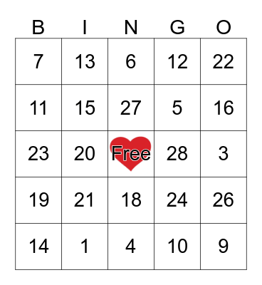 Valentine's Day  Bingo Card