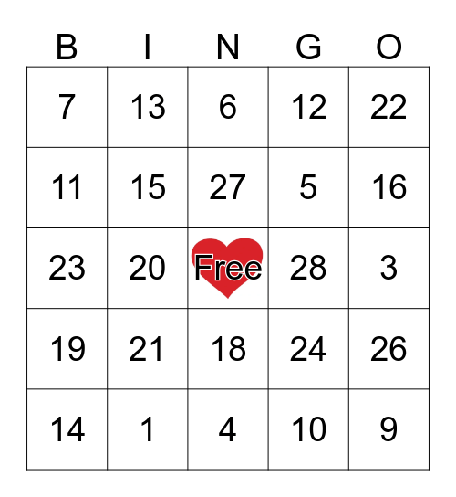 Valentine's Day  Bingo Card