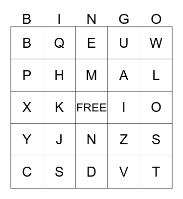 Alphabet Bingo - Upper Case Bingo Card