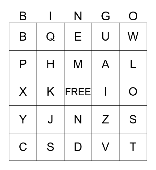 Alphabet Bingo - Upper Case Bingo Card