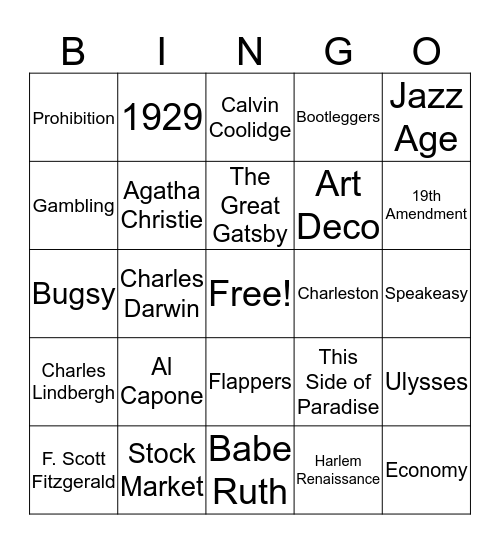 Roaring 20s Bingo Card