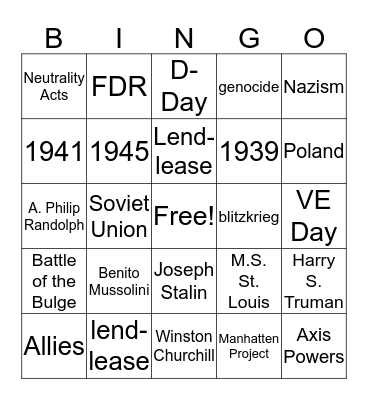 World War 2 Bingo Card