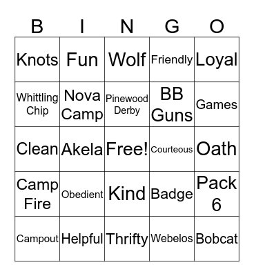 Cub Scout BINGO Card