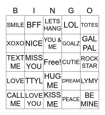 Valentines Bingo Card