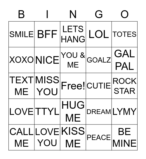 Valentines Bingo Card