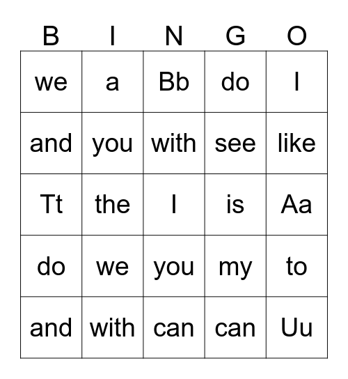 Sight Words & Letter Sounds BINGO Card