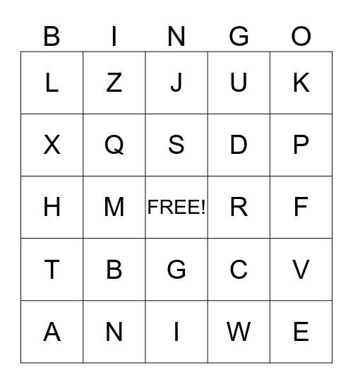 Alphabet Bingo - Upper Case Bingo Card