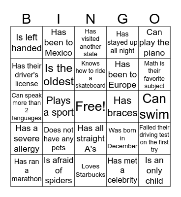 Valentines Friendship Dinner  Bingo Card