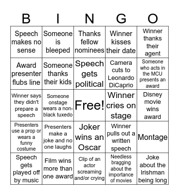 Oscars 2020 Bingo Card