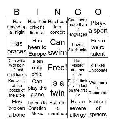 Valentines Friendship Dinner  Bingo Card