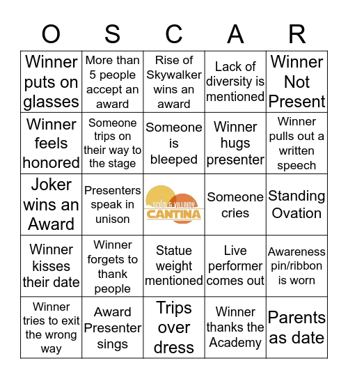 92nd Annual Academy Awards Bingo Card