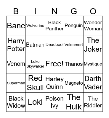 Hero / Villain Bingo Card