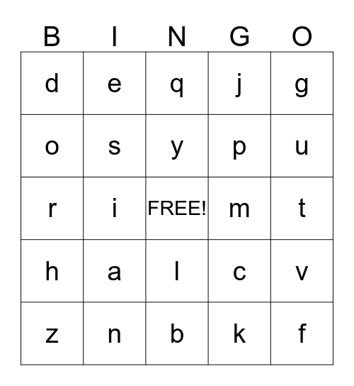 Alphabet Bingo - Lower Case Bingo Card