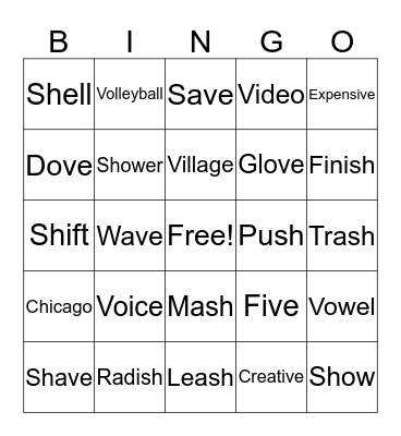 V SH initial & final position Bingo Card