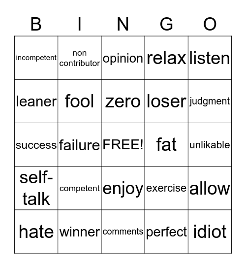 Self-Image Bingo Card