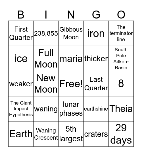 The Moon Bingo Card