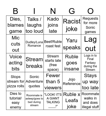 Ruble Stream Bingo Card