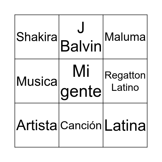 Mango - bingo del música Bingo Card