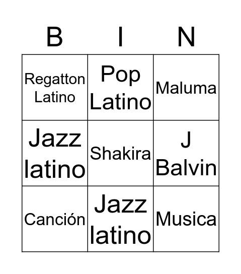 Mango - bingo del música Bingo Card