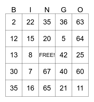 fun bingo Card