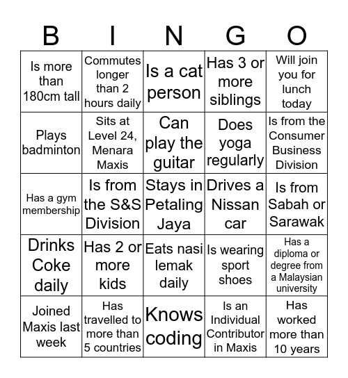 Culture Day 2020 Bingo Card