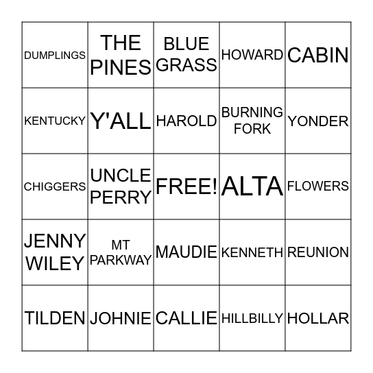 HOWARD REUNION BANJO Bingo Card