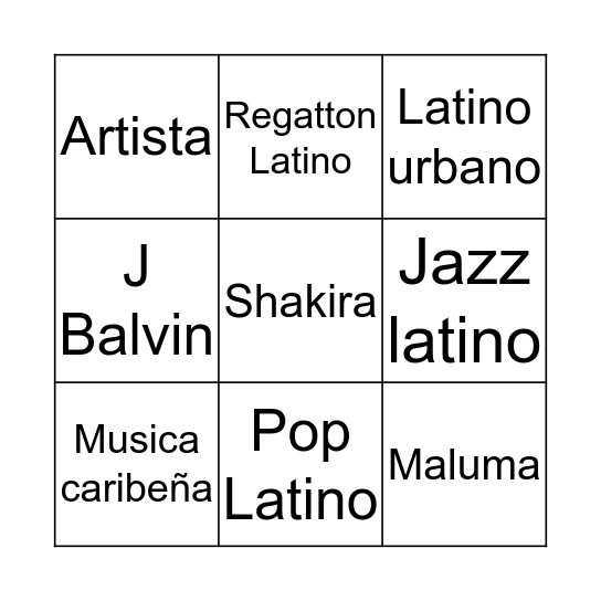 Mango - bingo del música Bingo Card