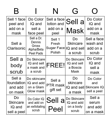 Peels, Masks, and Scrubs Bingo! Bingo Card