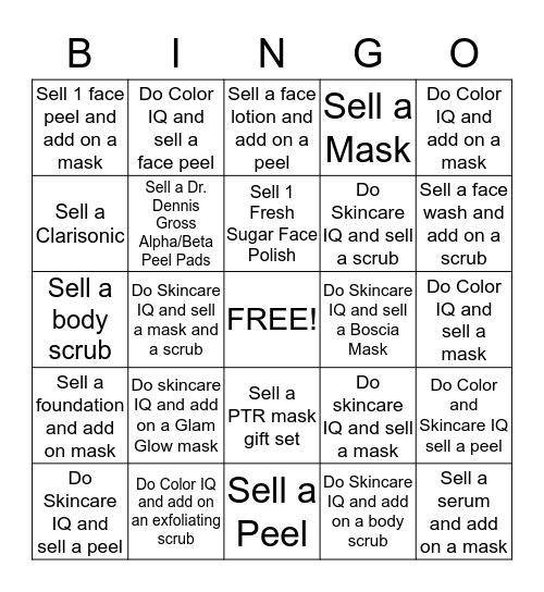 Peels, Masks, and Scrubs Bingo! Bingo Card