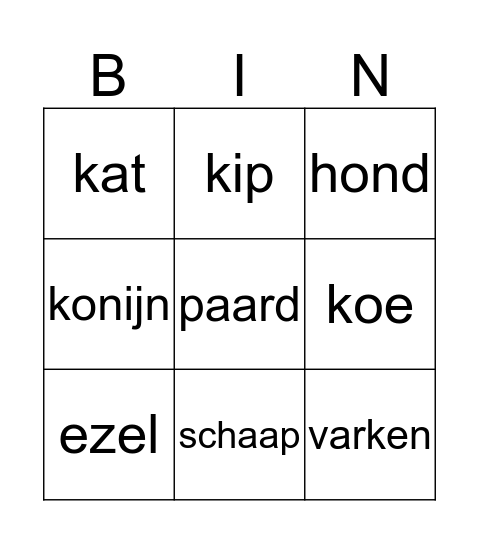 boerderijdieren Bingo Card