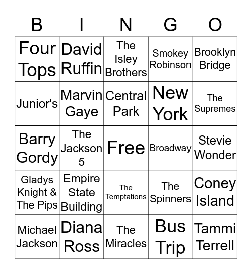 Motown Bingo Card