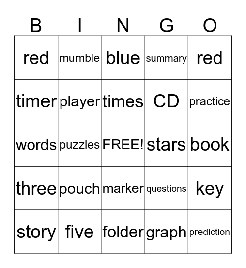 Read Naturally Bingo Card