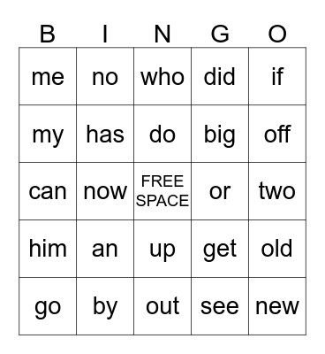 Blue/Green Words Bingo Card