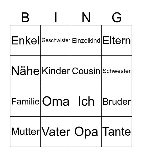 Meine Familie Bingo Card