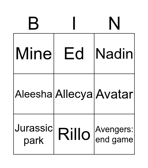 IYANA Bingo Card