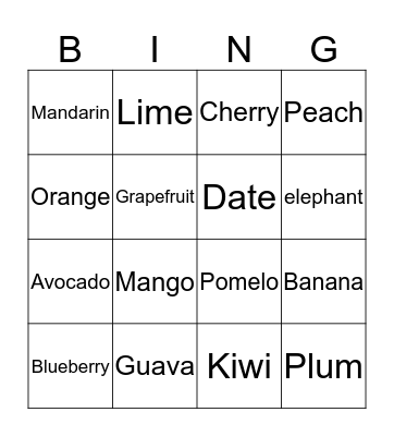 Animals Bingo Card