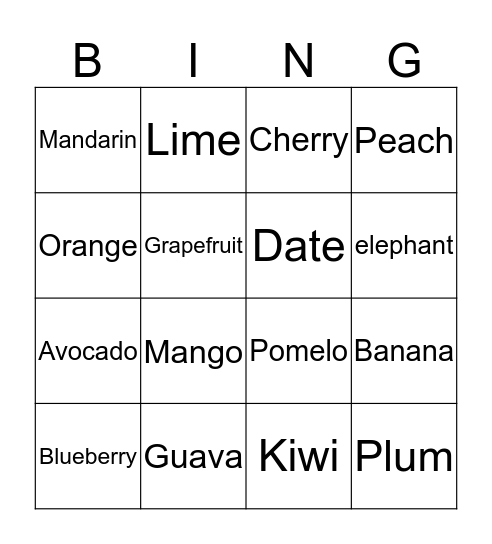 Animals Bingo Card