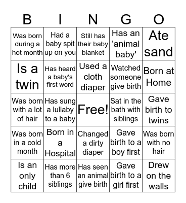 Get-to-know-you Baby Bingo Card