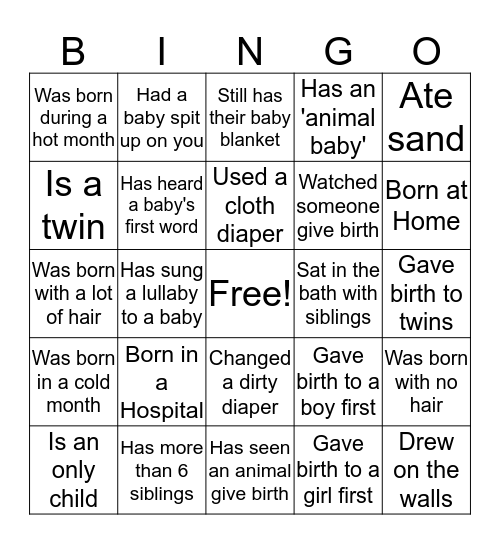 Get-to-know-you Baby Bingo Card