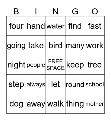 Aqua Words Bingo Card