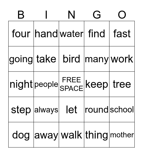 Aqua Words Bingo Card
